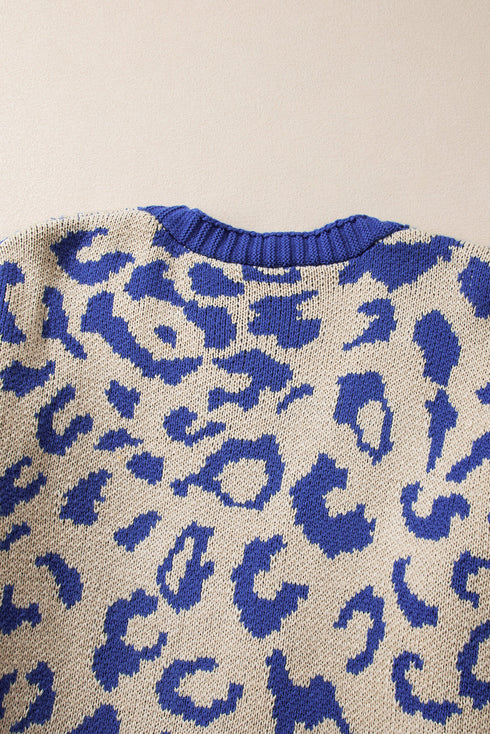 Stripe Sleeve Leopard Print Open Front Cardigan With Pockets